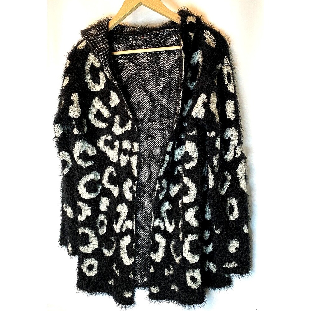 Ellie &‎ Kate Cardigan S/M Fringe Soft  Fuzzy Hooded Black